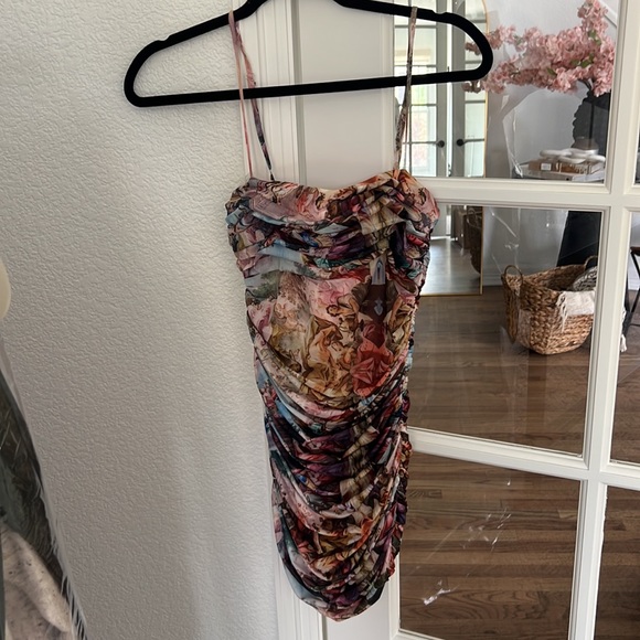 COPY - Mariana Ruched Mini Dress in Pink Multi - Picture 4 of 4